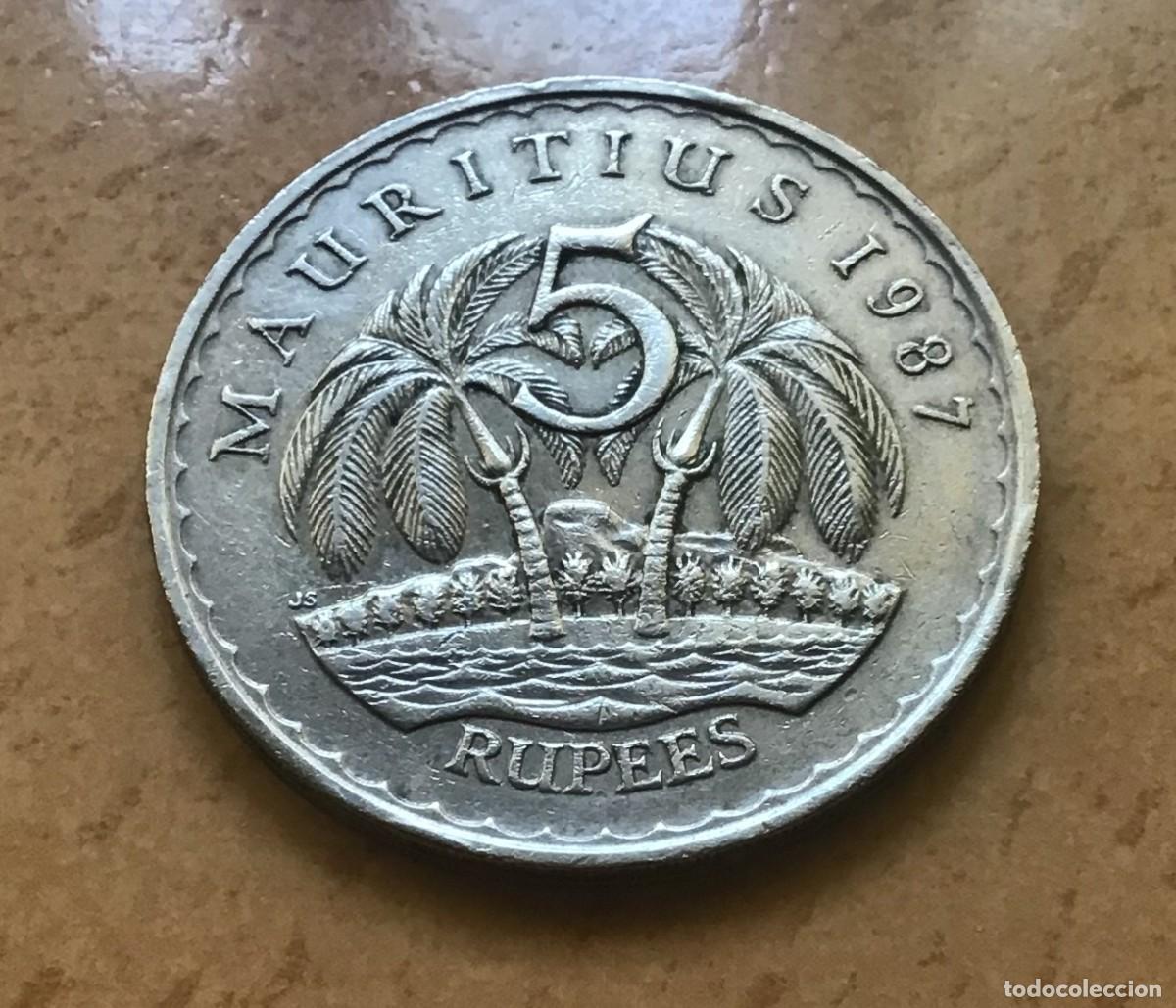Monedas antiguas de &Aacute;frica: 5 rupias de Islas Mauricio. A&ntilde;o 1987