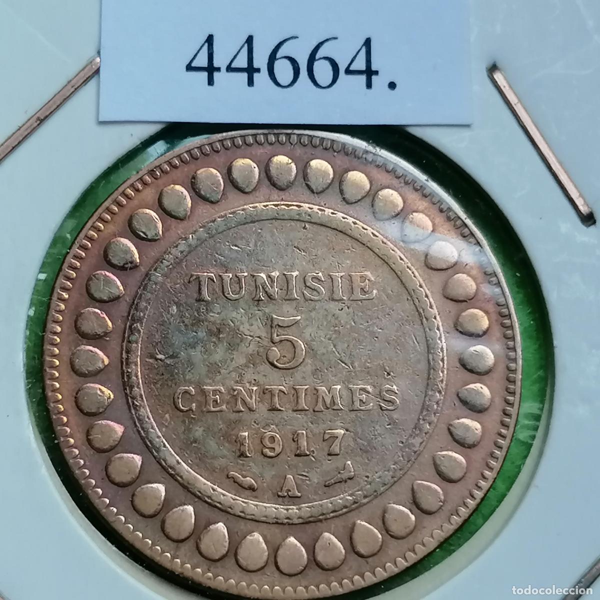 Monedas antiguas de &Aacute;frica: T&uacute;nez, 5 c&eacute;ntimos 1917, Protectorado Franc&eacute;s - Foto 2