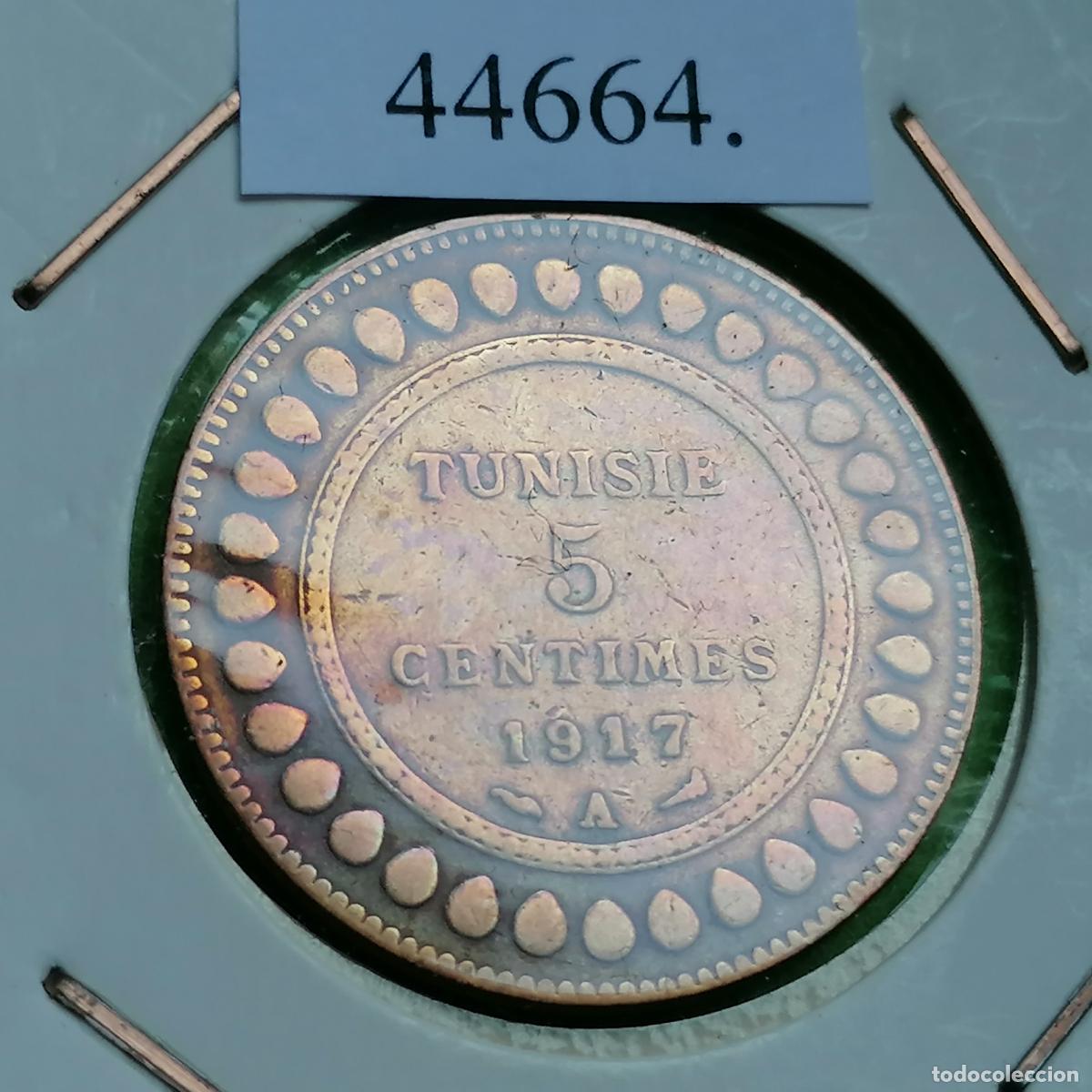 Monedas antiguas de &Aacute;frica: T&uacute;nez, 5 c&eacute;ntimos 1917, Protectorado Franc&eacute;s - Foto 3
