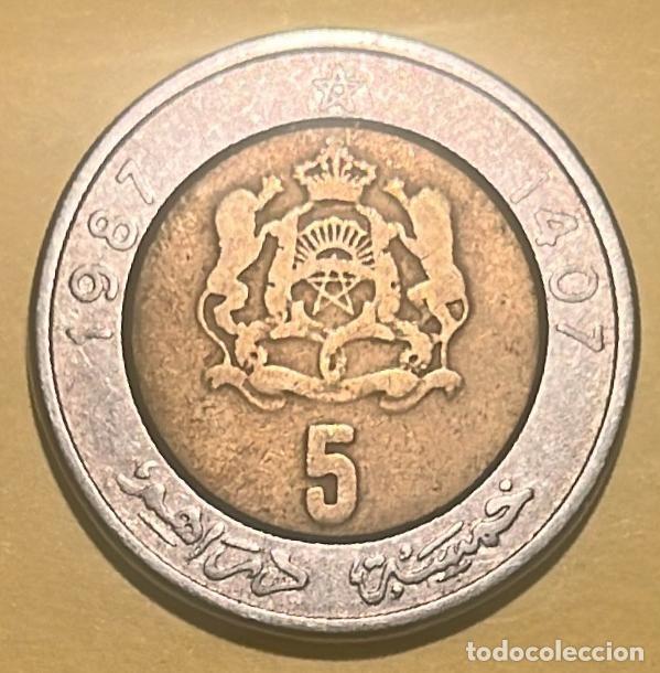 Monedas antiguas de &Aacute;frica: MARRUECOS 5 DIRHAM 1987 - Foto 2