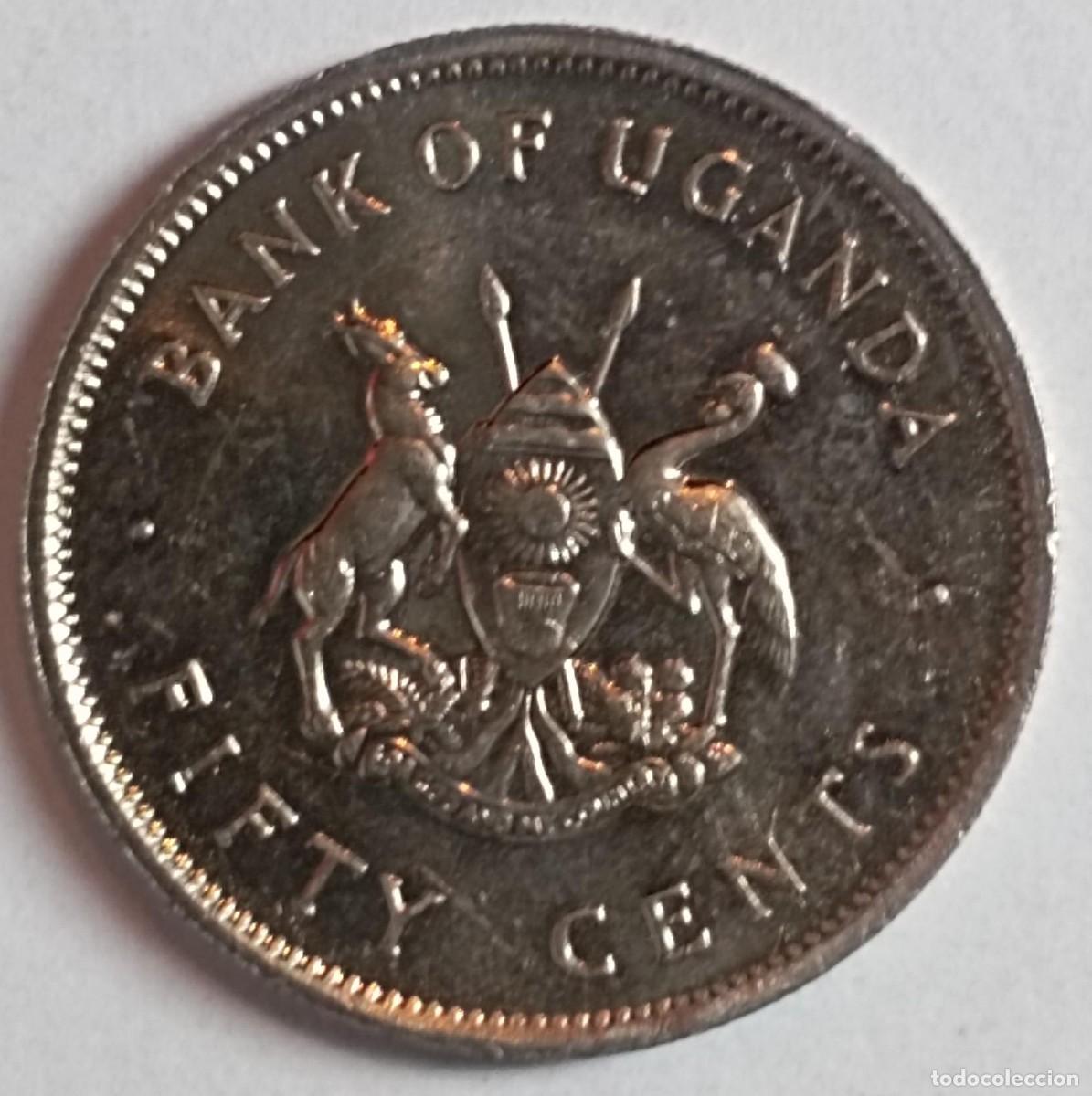 Monedas antiguas de &Aacute;frica: Moneda de Uganda 50 centavos de 1976 - Foto 2