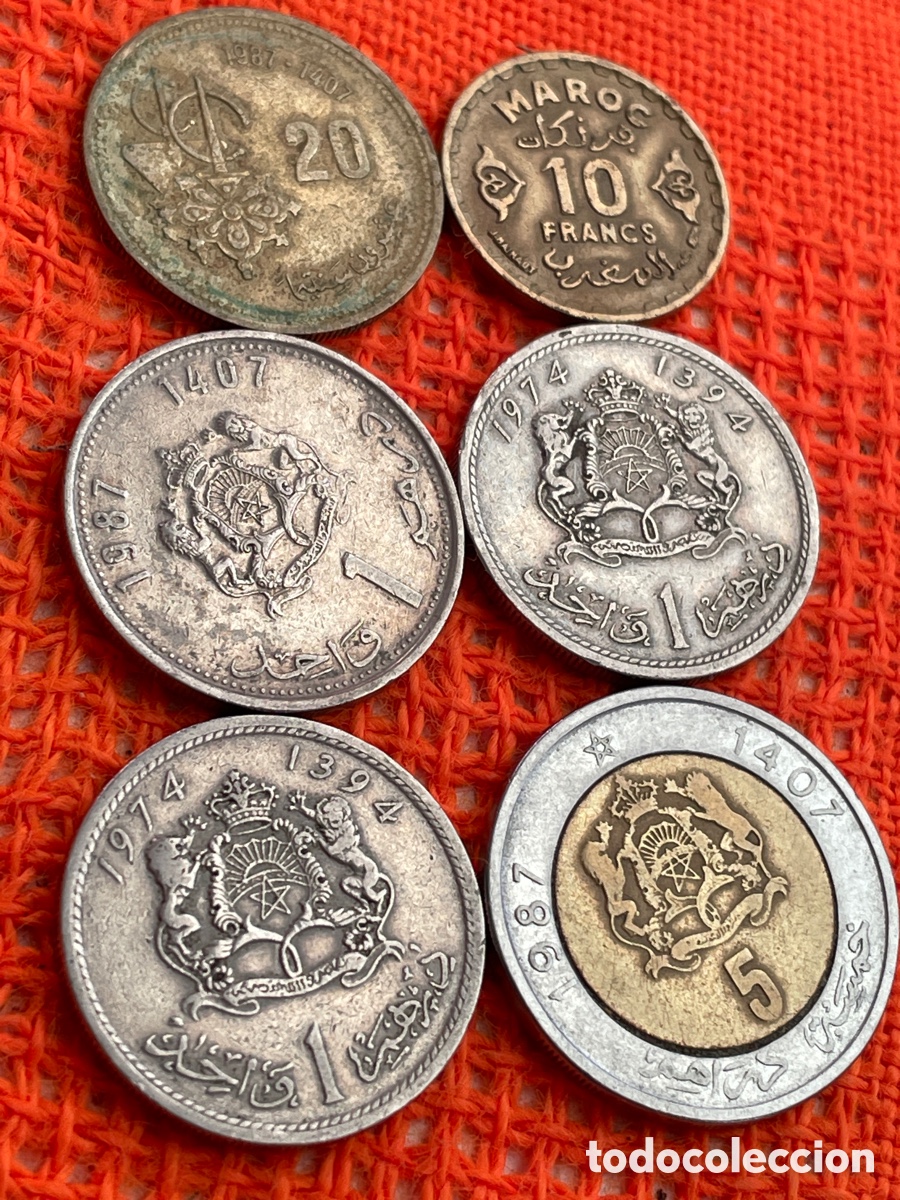 Monedas antiguas de &Aacute;frica: 6x Morocco Coins Pre 1988 - Foto 1