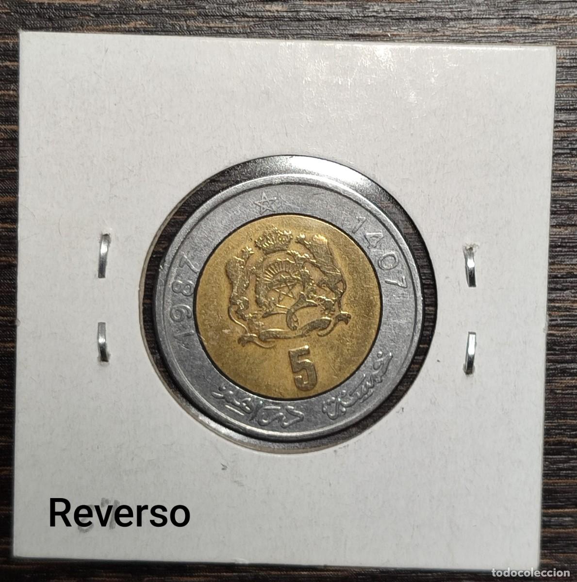 Monedas antiguas de &Aacute;frica: 5 dirham 1987 Marruecos BC - Foto 2