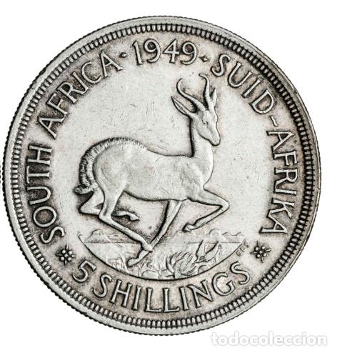 Monnaies anciennes d'Afrique: Sud&aacute;frica. 1949. Jorge VI. 5 chelines. Plata. MBC