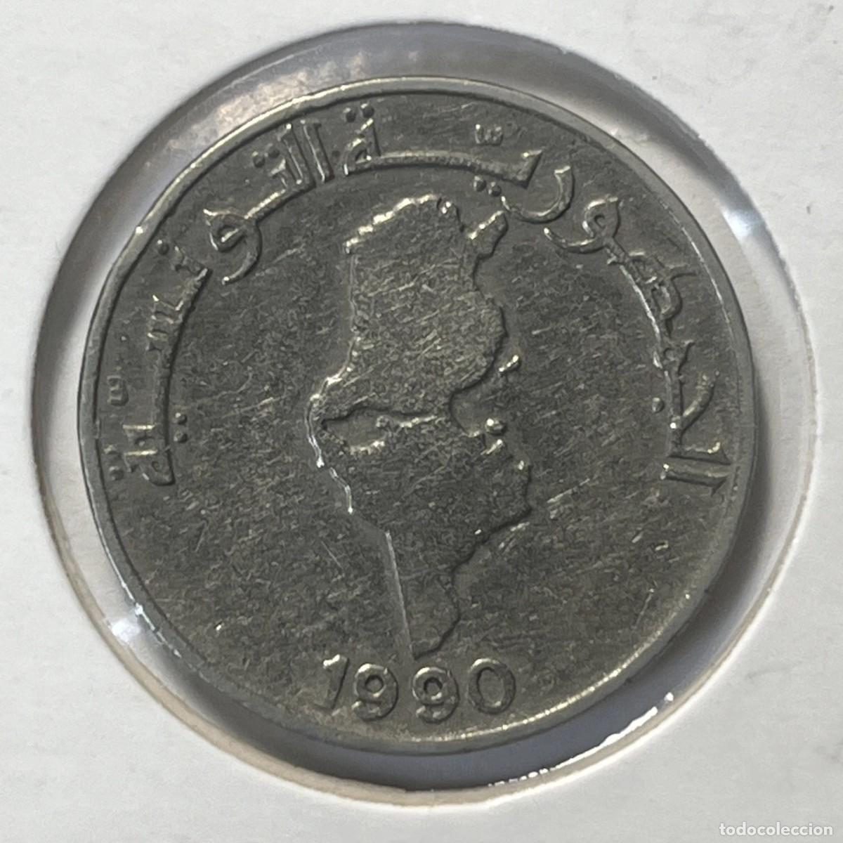 Monedas antiguas de &Aacute;frica: TUNEZ 1/2 DINAR 1990 KM#318 Country map - FAO