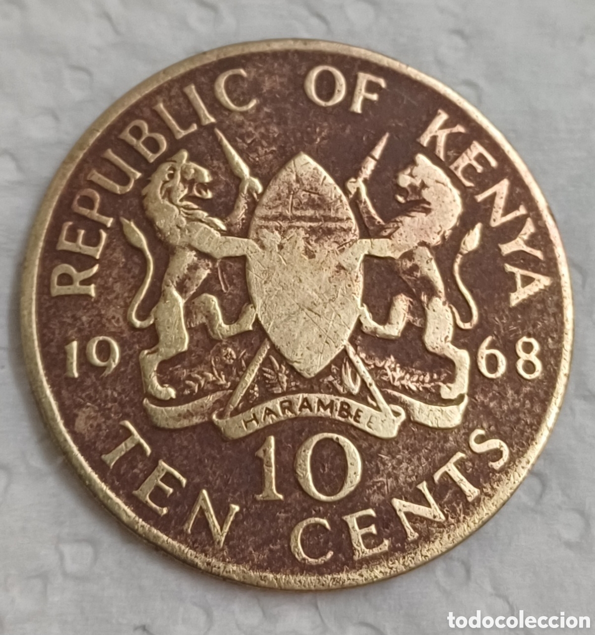 Monedas antiguas de &Aacute;frica: Moneda 10 cent de Kenia 1968 - Foto 1