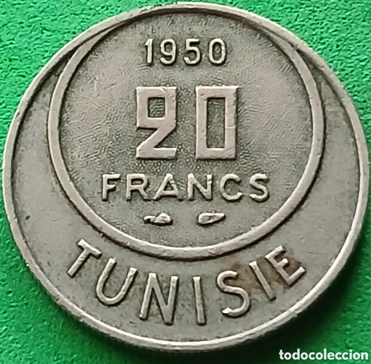 Monedas antiguas de &Aacute;frica: T&uacute;nez 20 francos 1950 km#274