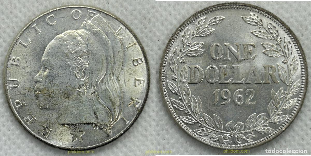 Monedas antiguas de &Aacute;frica: 4344 LIBERIA 1962 1962 LIBERIAN 1 DOLLAR LIBERIA AFRICAN WOMAN GENUINE