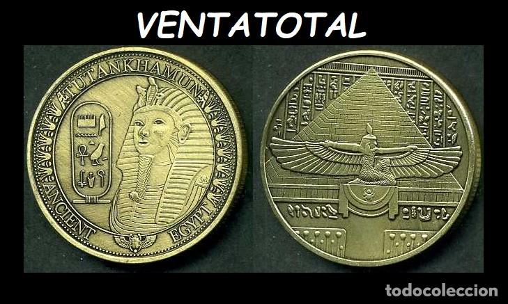 Monedas antiguas de &Aacute;frica: MEDALLA BRONCE TIPO MONEDA HOMENAJE A TUTANKAMON REY FARAON DEL ANTIGUO EGIPTO - PESA 28,20 GRA