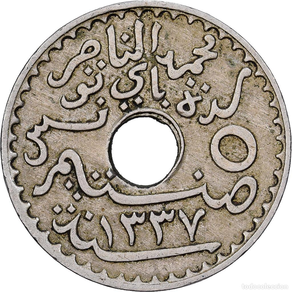 Monedas antiguas de &Aacute;frica: [#1512728] T&uacute;nez, Ahmad Pasha Bey, 5 Centimes, 1337/1918, Paris, N&iacute;quel - bronce, MBC+
