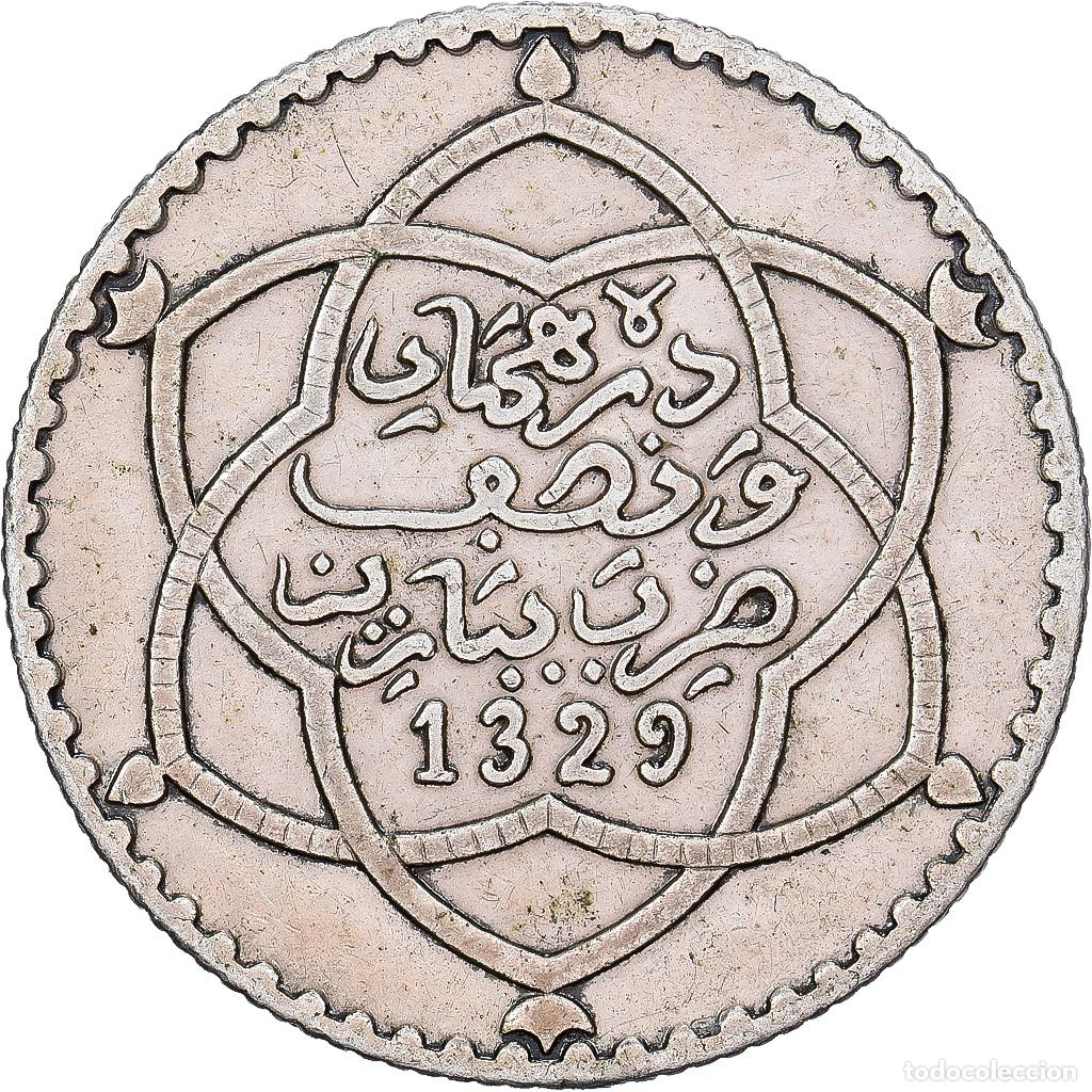 Monedas antiguas de &Aacute;frica: [#1512798] Marruecos, 'Abd al-Hafiz, 2 1/2 Dirhams (1/4 Rial), 1911, bi-Bariz, Plata, MBC+