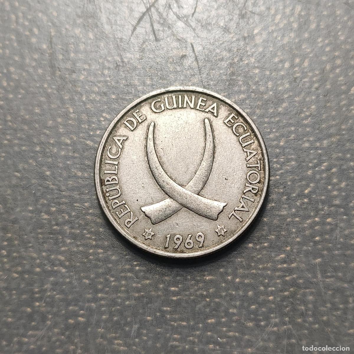 Monedas antiguas de &Aacute;frica: GUINEA ECUATORIAL 5 PESETAS 1969 MBC