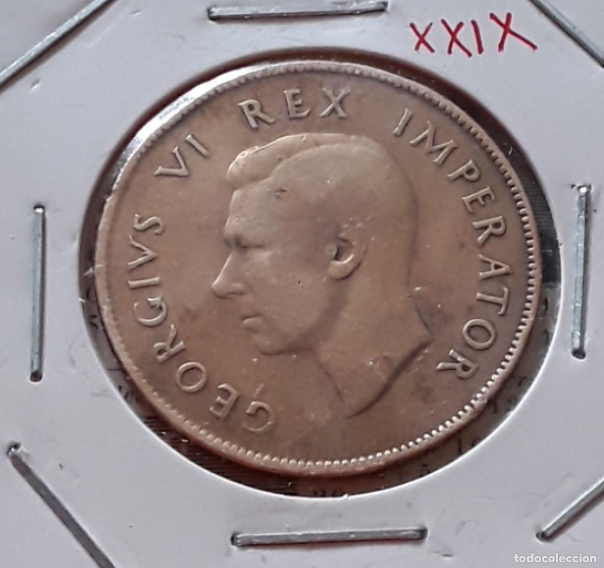 Monete antiche di Africa: Moneda 1 Penny Sud&aacute;frica 1943 &ndash; George VI Rex Imperator &ndash; Barco Dromedaris, II Guerra Mundial