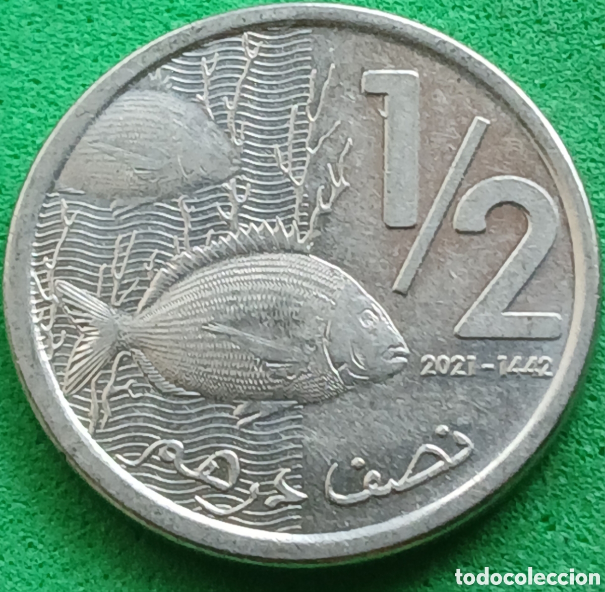 Monedas antiguas de &Aacute;frica: Marruecos &frac12; dirham 2021 Y#138 ESCASA