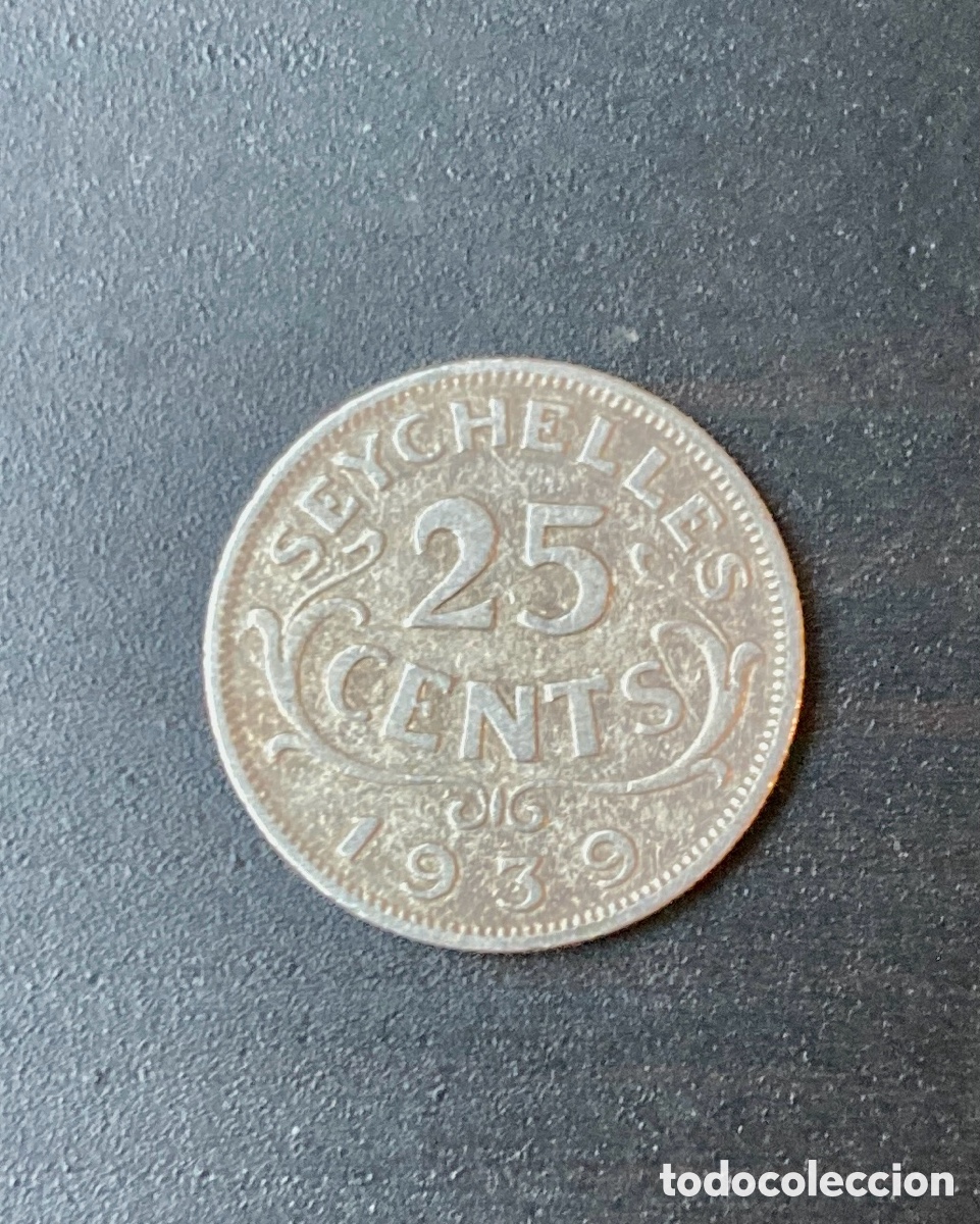 Monedas antiguas de &Aacute;frica: 25 cts Seychelles 1939. Plata.