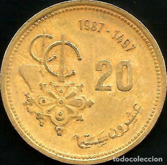 Monedas antiguas de &Aacute;frica: MARRUECOS 1987 - 20 SANTIMAT - F.A.O. - Y 85 - CIRCULADA
