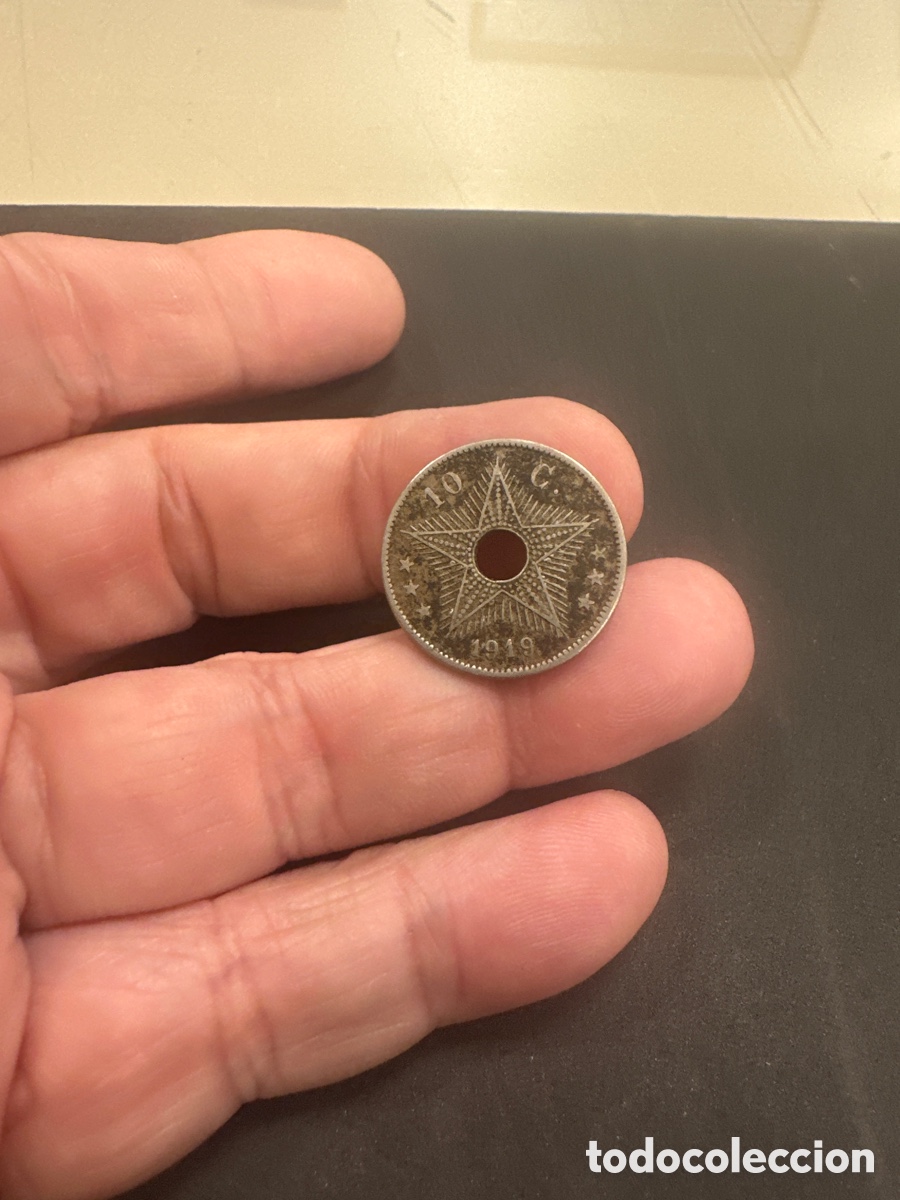 Monedas antiguas de &Aacute;frica: Moneda del Congo Belga de 10 c&eacute;ntimos a&ntilde;o 1919