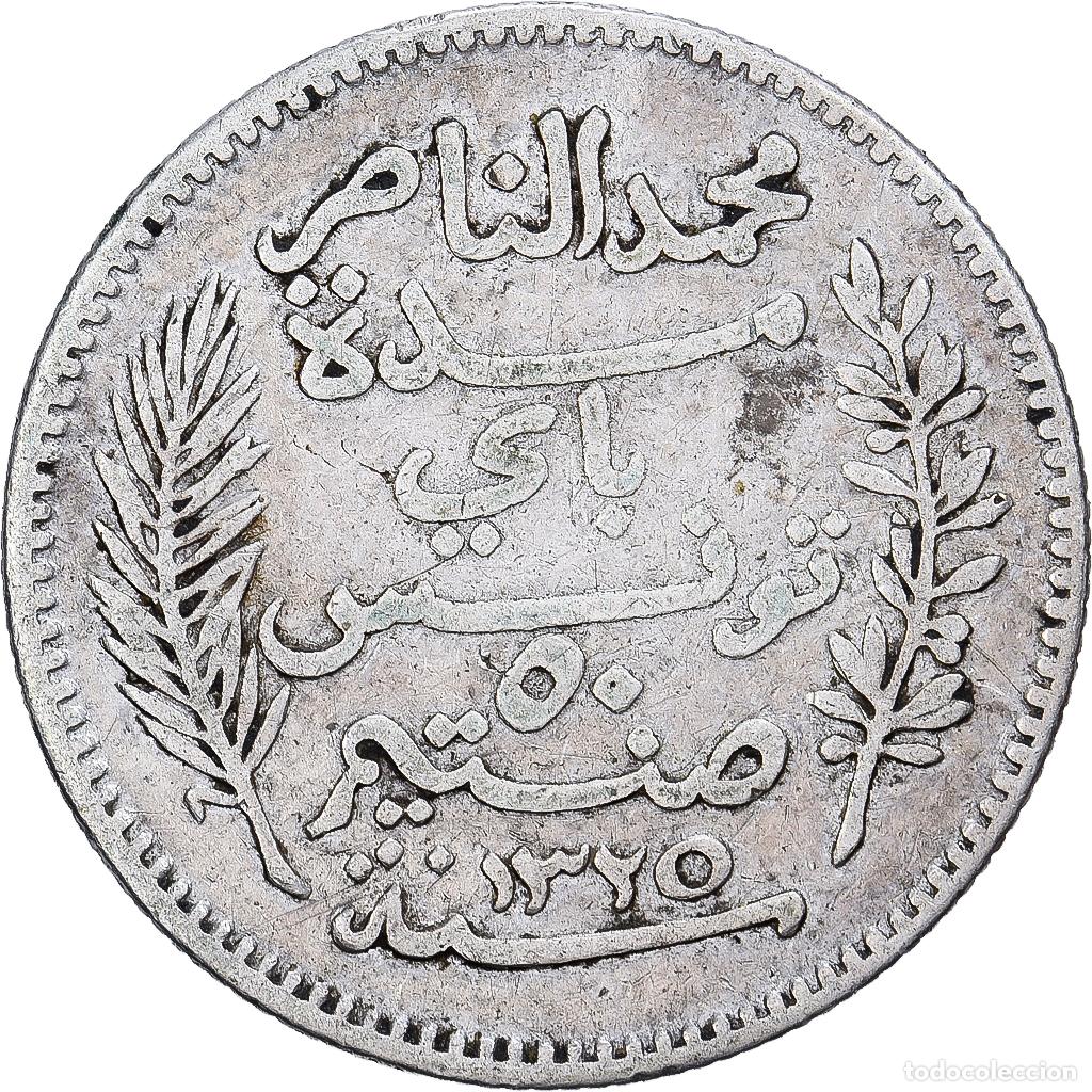 Monedas antiguas de &Aacute;frica: [#1167272] T&uacute;nez, Muhammad al-Nasir Bey, 50 Centimes, 1907, Paris, Plata, BC+, KM:237