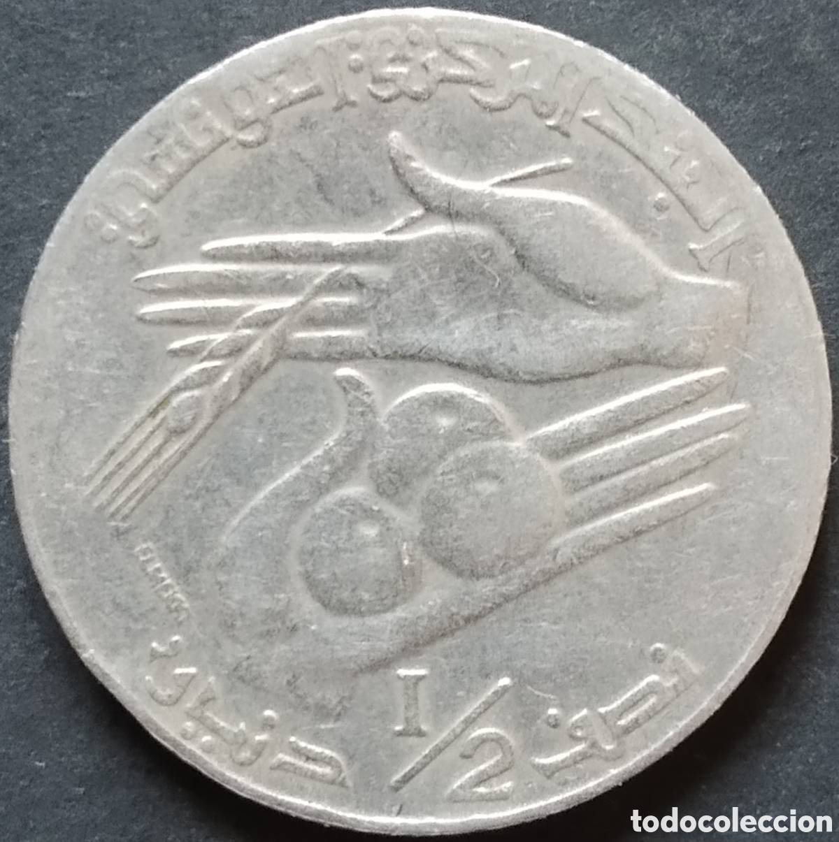 Monedas antiguas de &Aacute;frica: MONEDA - T&Uacute;NEZ &frac12; DINAR 1990