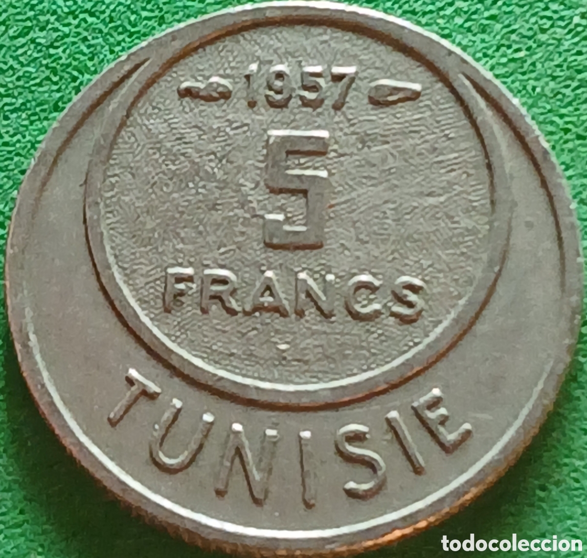 Monedas antiguas de &Aacute;frica: T&uacute;nez 5 francos 1957 km#277