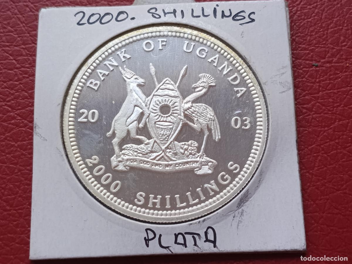 Monedas antiguas de &Aacute;frica: Uganda. 2003. 2000 shillings. Plata 999 Reina Madre, The Queen Mother