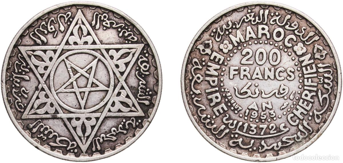 Monedas antiguas de &Aacute;frica: Morocco French Protectorate AH1372 (1953) 200 Francs - Mohammed V Silver (.720) Paris Mint (1017608