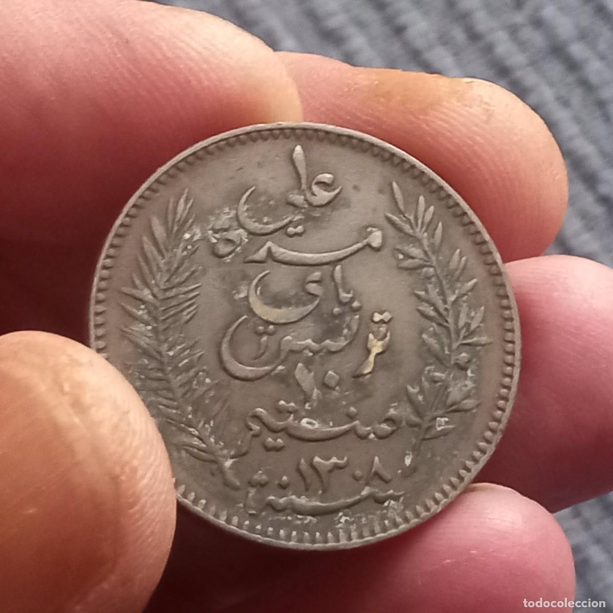 Monedas antiguas de &Aacute;frica: MONEDA DE T&Uacute;NEZ 10 CENTIMES 1891 (1308) - Ali III KM# 222, F, N# 15860.
