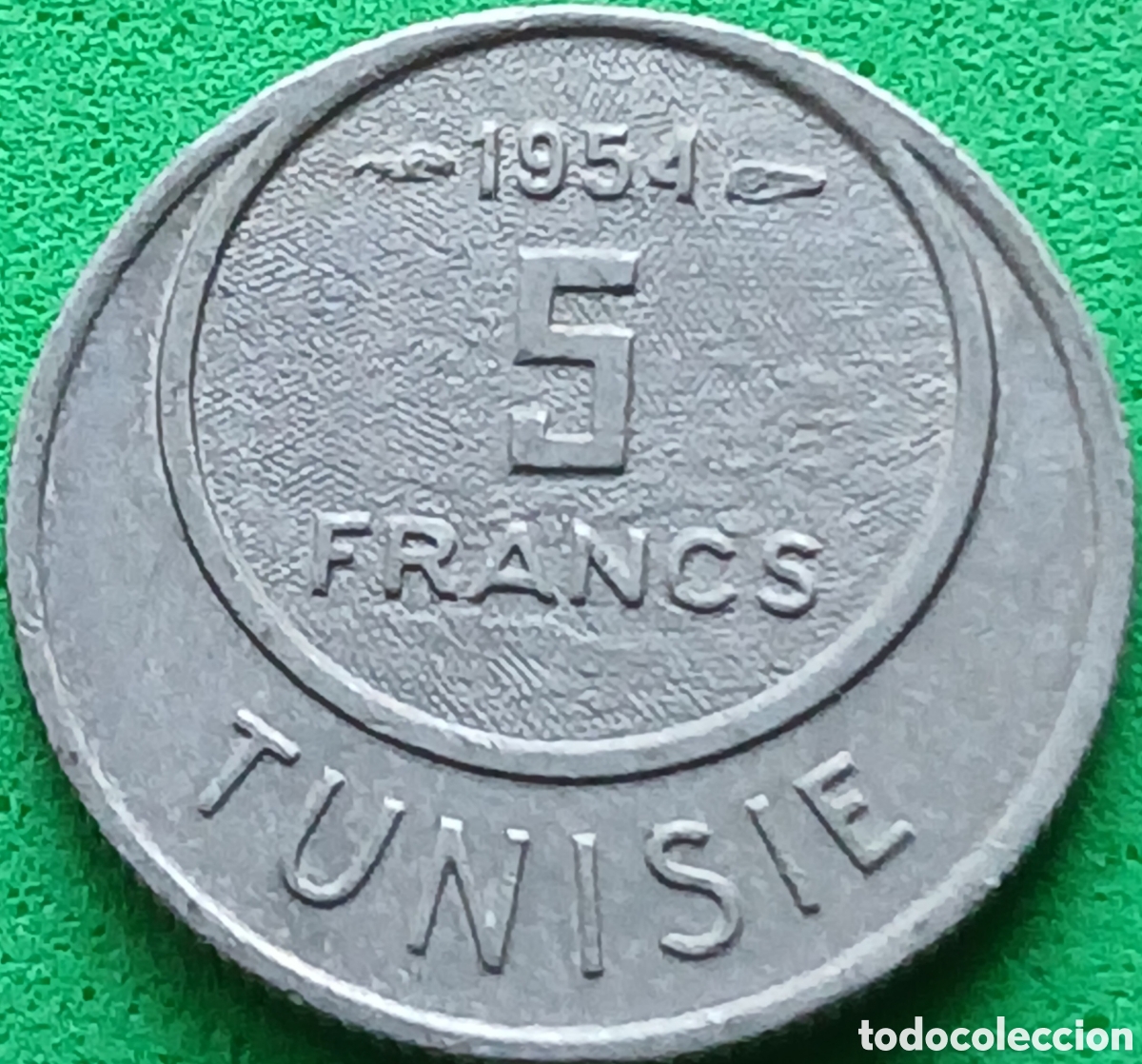 Monedas antiguas de &Aacute;frica: T&uacute;nez 5 francos 1954 km#277
