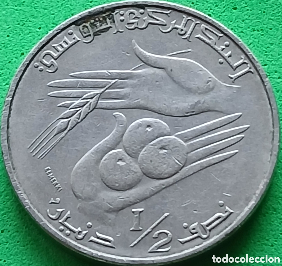 Monedas antiguas de &Aacute;frica: T&uacute;nez &frac12; dinar 1976 km#303