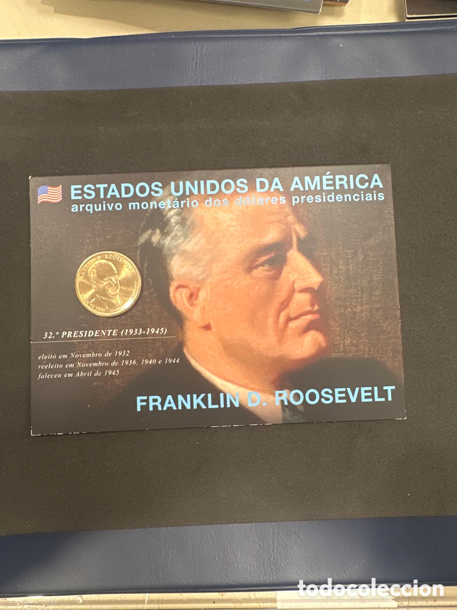 Monedas antiguas de &Aacute;frica: Moneda de 1 dollar de Estados Unidos presidente Franklin D. Roosevelt en cartera a&ntilde;o 2014