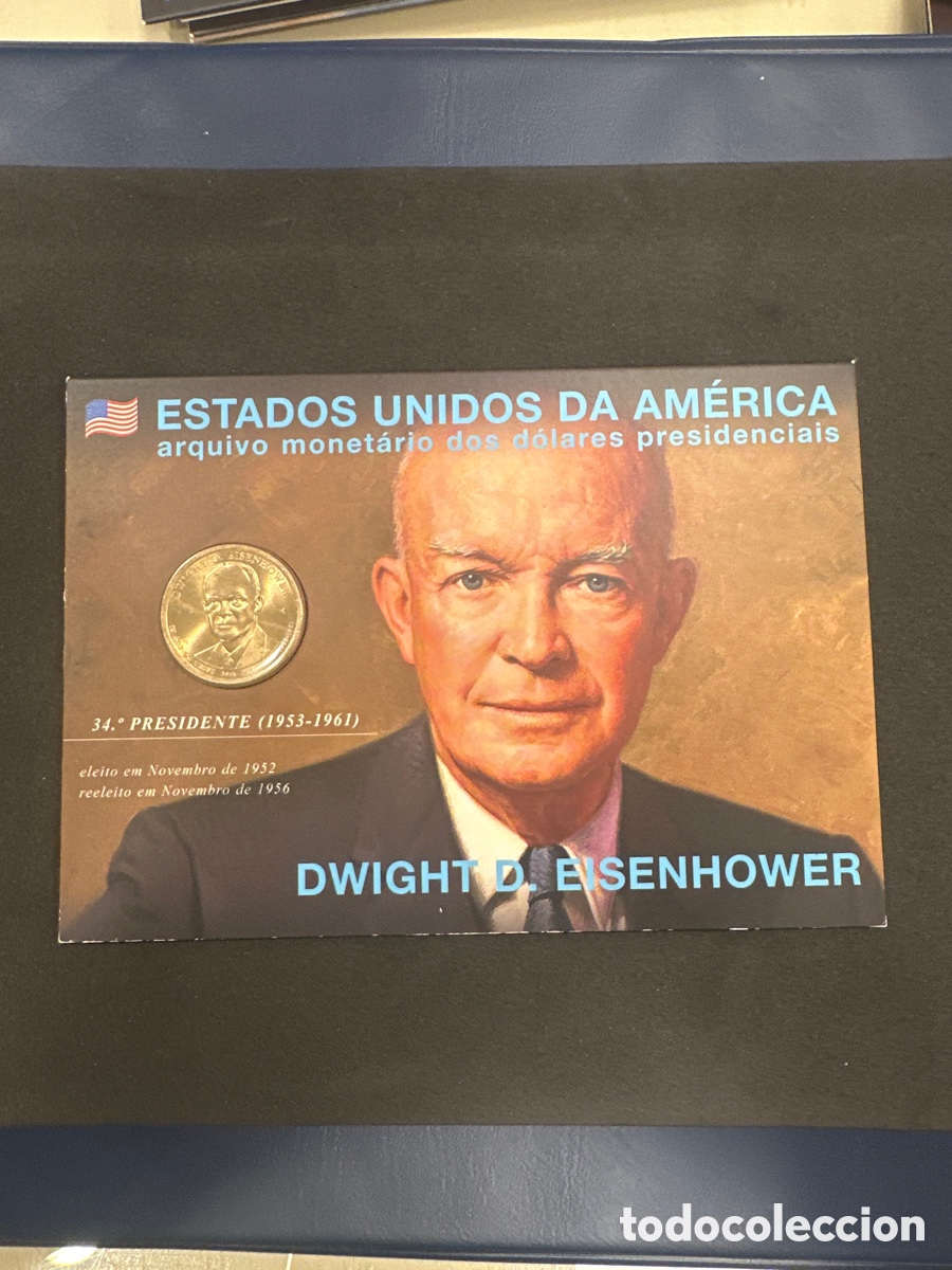 Monedas antiguas de &Aacute;frica: Moneda de 1 dollar de Estados Unidos presidente Dwight D. Eisenhower en cartera a&ntilde;o 2015