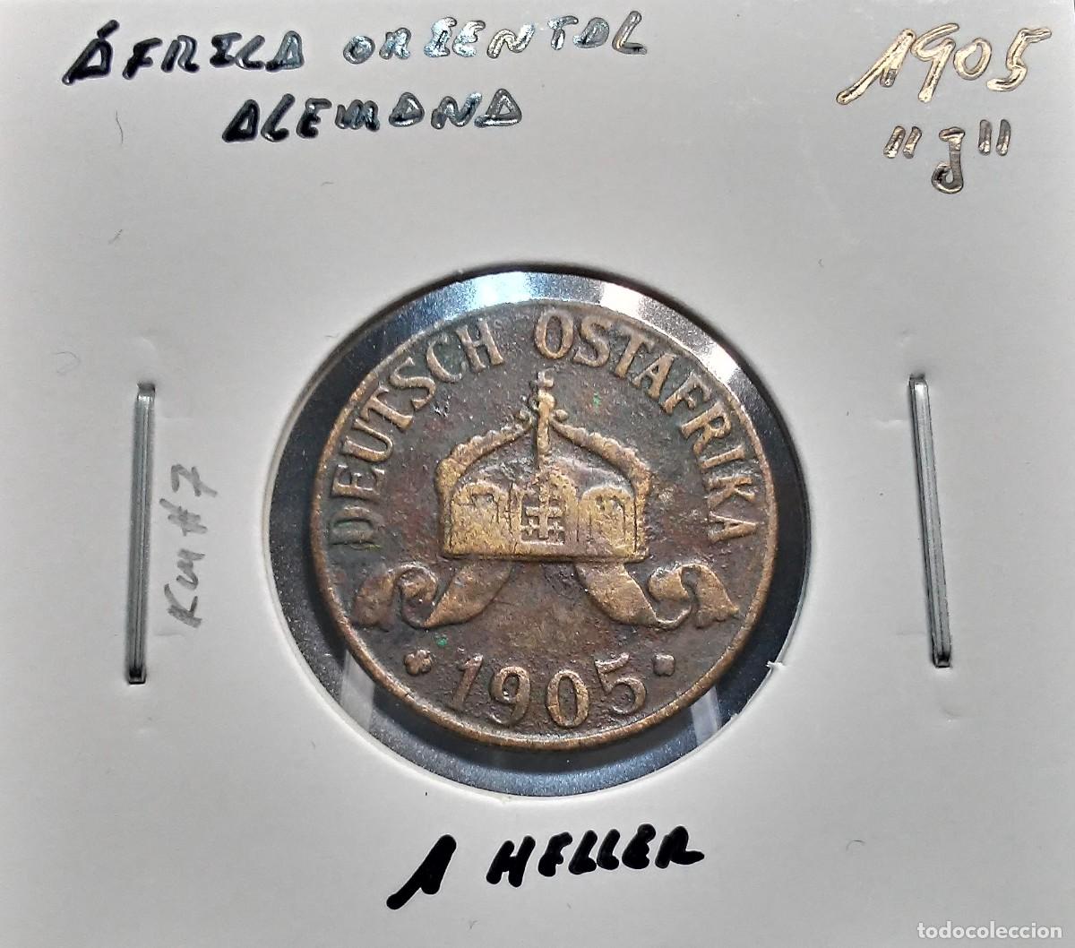 Monedas antiguas de &Aacute;frica: AFRICA ORIENTAL ALEMANA/DEUTSCH OSTAFRIKA 1 HELLER 1905 J KM#7 MBC.