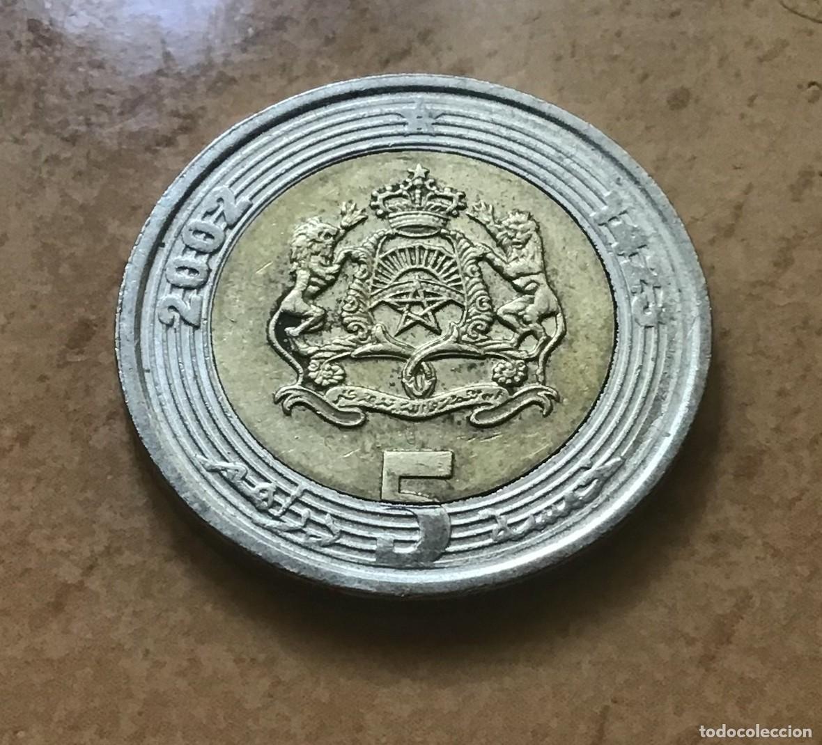 Monedas antiguas de &Aacute;frica: 5 dirham de Marruecos. A&ntilde;o 2002
