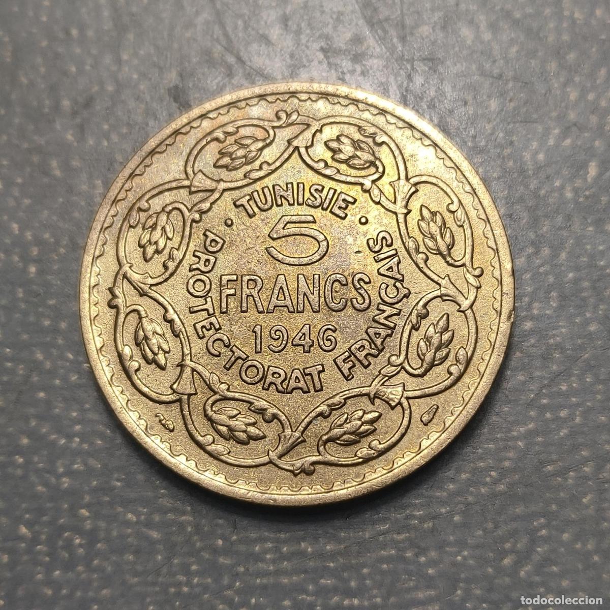 Monedas antiguas de &Aacute;frica: TUNEZ TUNISIA 5 FRANCS 1946 MBC+