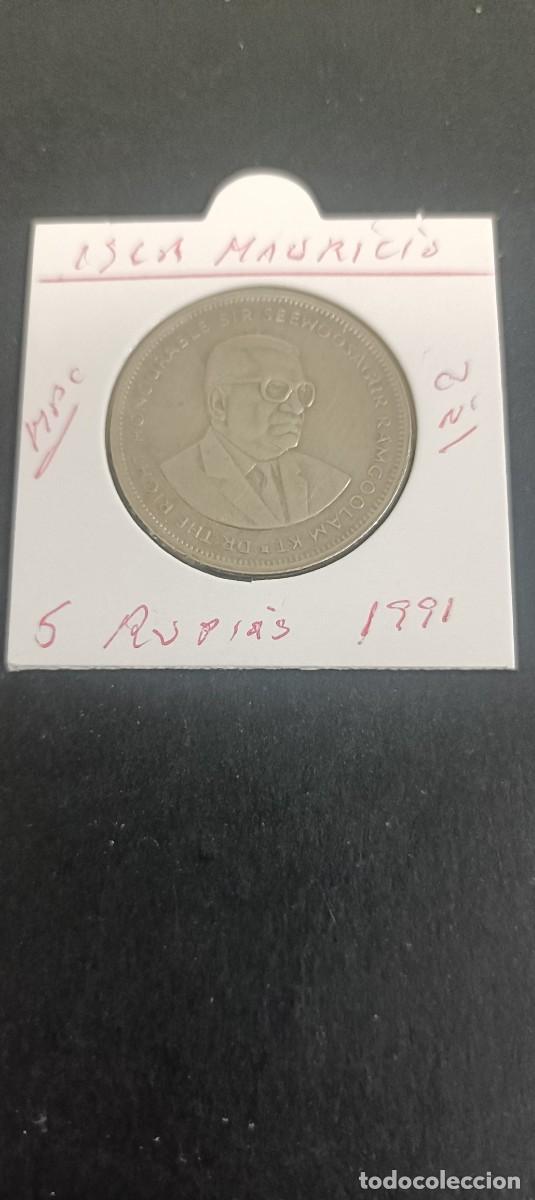 Old Coins of Africa: ISLA MAURICIO 5 RUPIAS 1991 MBC KM=56 (CUPRONIQUEL)