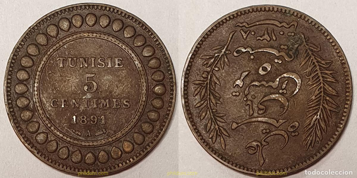 Monedas antiguas de &Aacute;frica: 1182 TUNEZ 1891 TUNISIA 1891 - 5 CTS