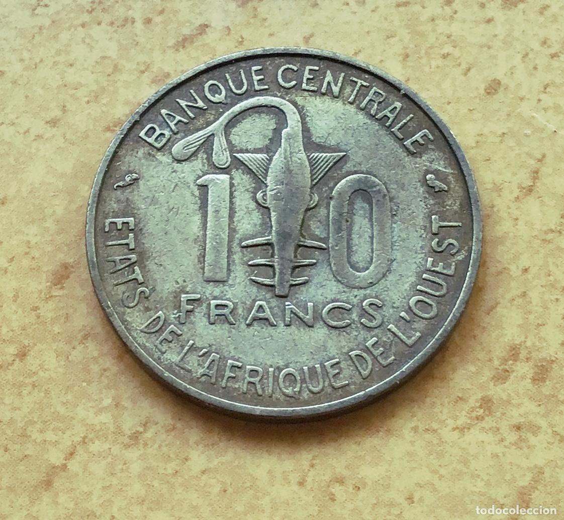 Monedas antiguas de &Aacute;frica: 10 francos de &Aacute;frica del Oeste. A&ntilde;o 1970