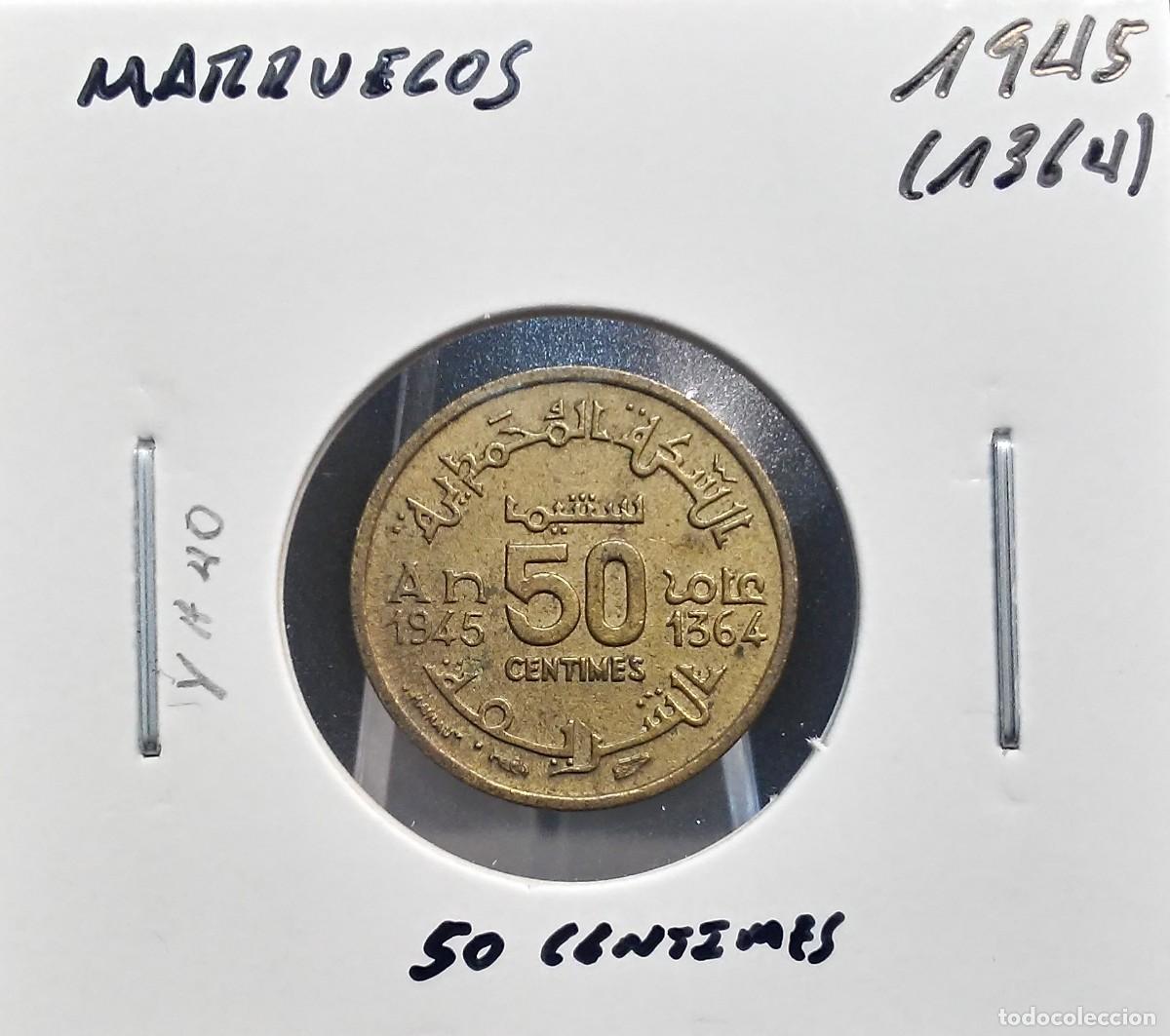 Monedas antiguas de &Aacute;frica: MARRUECOS 50 C&Eacute;NTIMOS / CENTIMES 1945 (1364) Y#40 MBC.