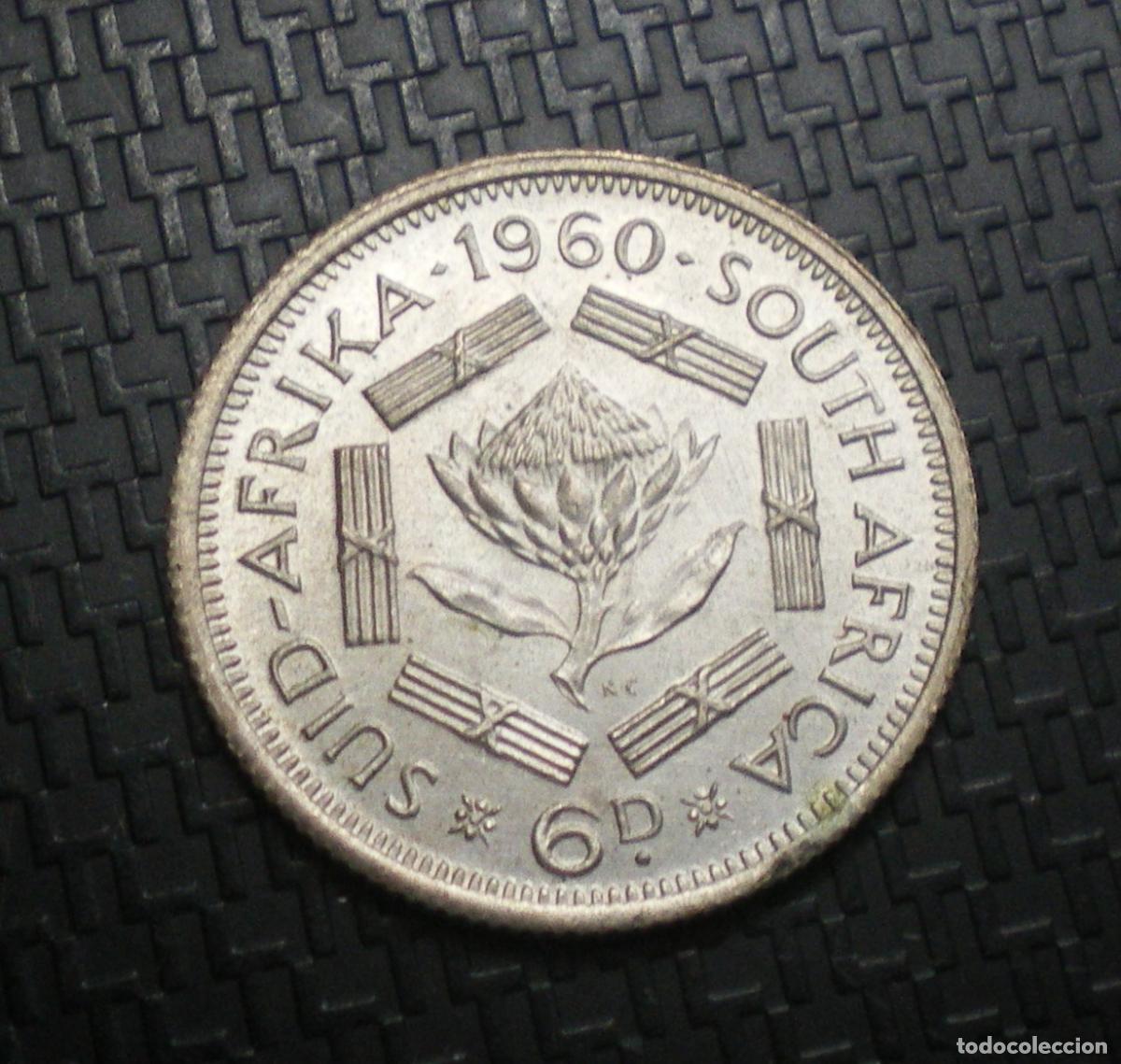 Monedas antiguas de &Aacute;frica: SUDAFRICA - 6 PENIQUES de PLATA 1966