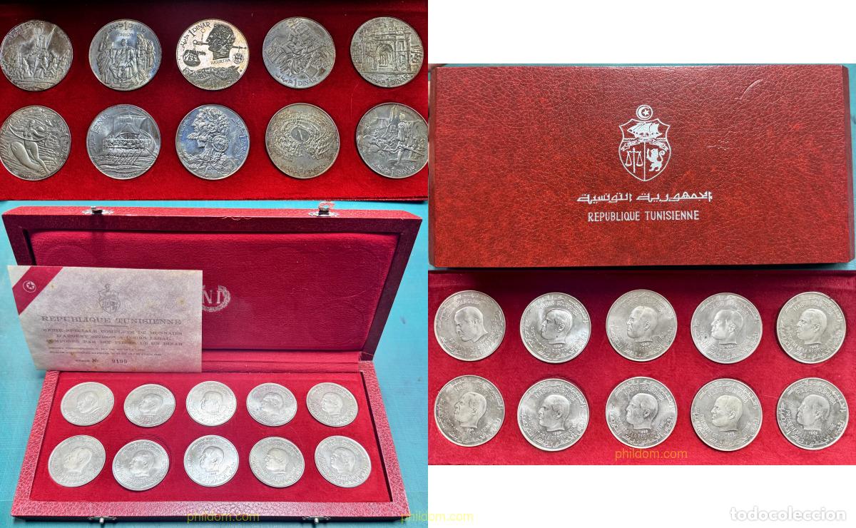 Monedas antiguas de &Aacute;frica: 4372 TUNEZ 1969 TUNEZ. 1969 Set x10 COIN 1 dinar Republique Tunisienne Estuche original.