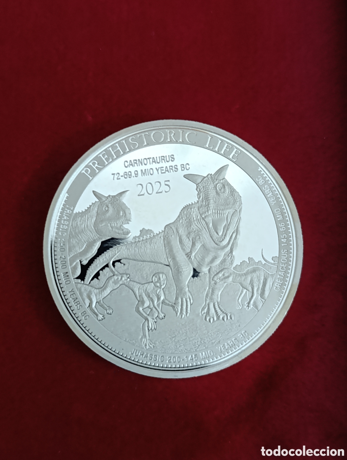 Monedas antiguas de &Aacute;frica: Moneda de plata de 1 onza con dinosaurio, de Congo, 999 plata fina, &rdquo;CARNOTAURUS 2&rdquo;