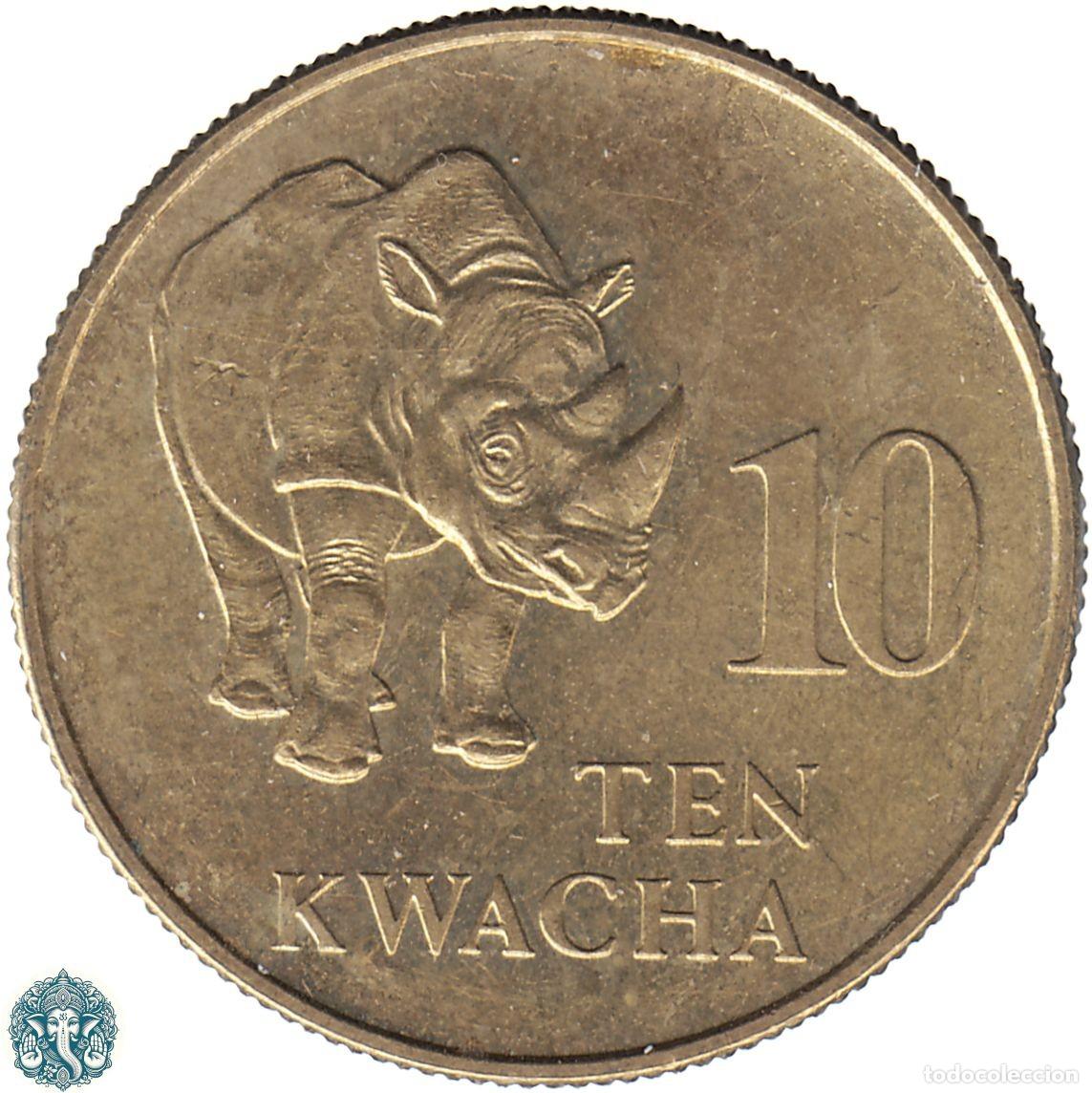Monedas antiguas de &Aacute;frica: ZAMBIA 10 Kwacha 1992 Rinoceronte KM#32
