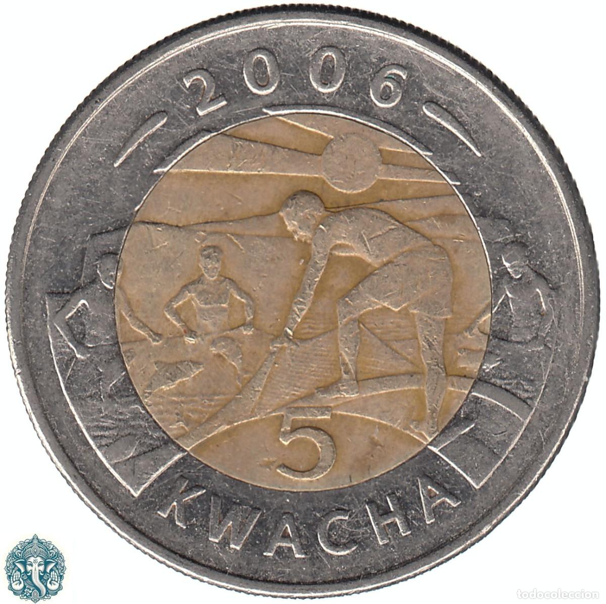 Monedas antiguas de &Aacute;frica: MALAWI 5 Kwacha 2006 Pescadores KM#57 bimet&aacute;lica