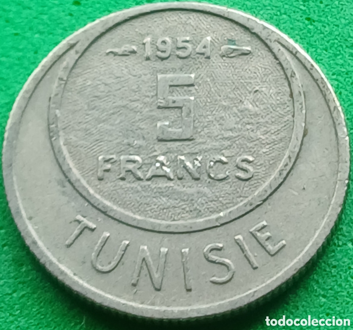 Monedas antiguas de &Aacute;frica: T&uacute;nez 5 francos 1954 km#277