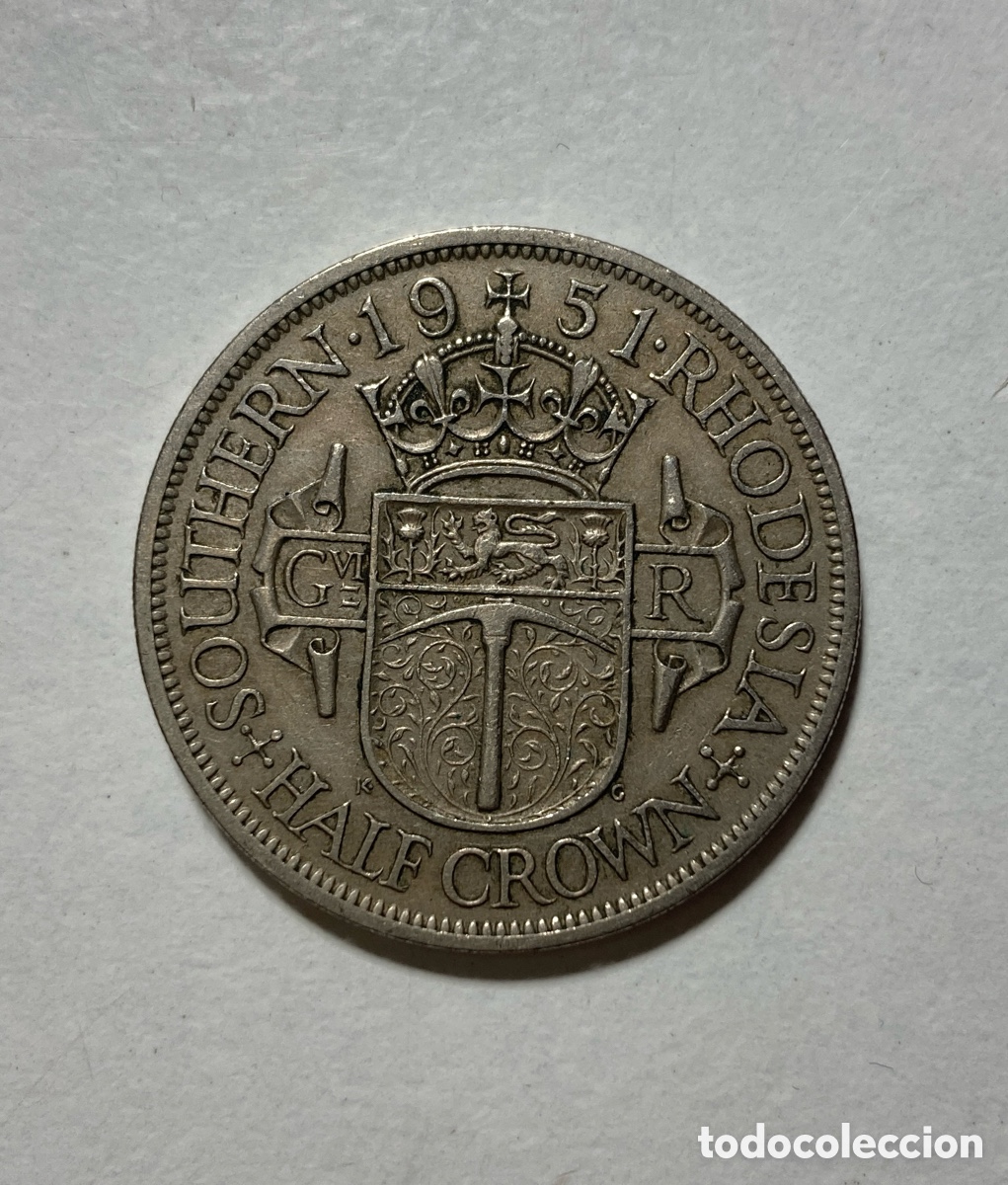 Monedas antiguas de &Aacute;frica: 1/2 corona Rhodesia del Sur 1951. Jorge VI.