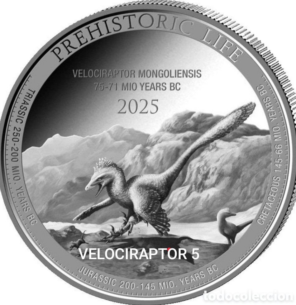 Monedas antiguas de &Aacute;frica: 1 Troy Ounce - Plata .999 - Velociraptor 2025 - 31,1 gram - fine silver 'VELOCIRAPTOR 5&rdquo;