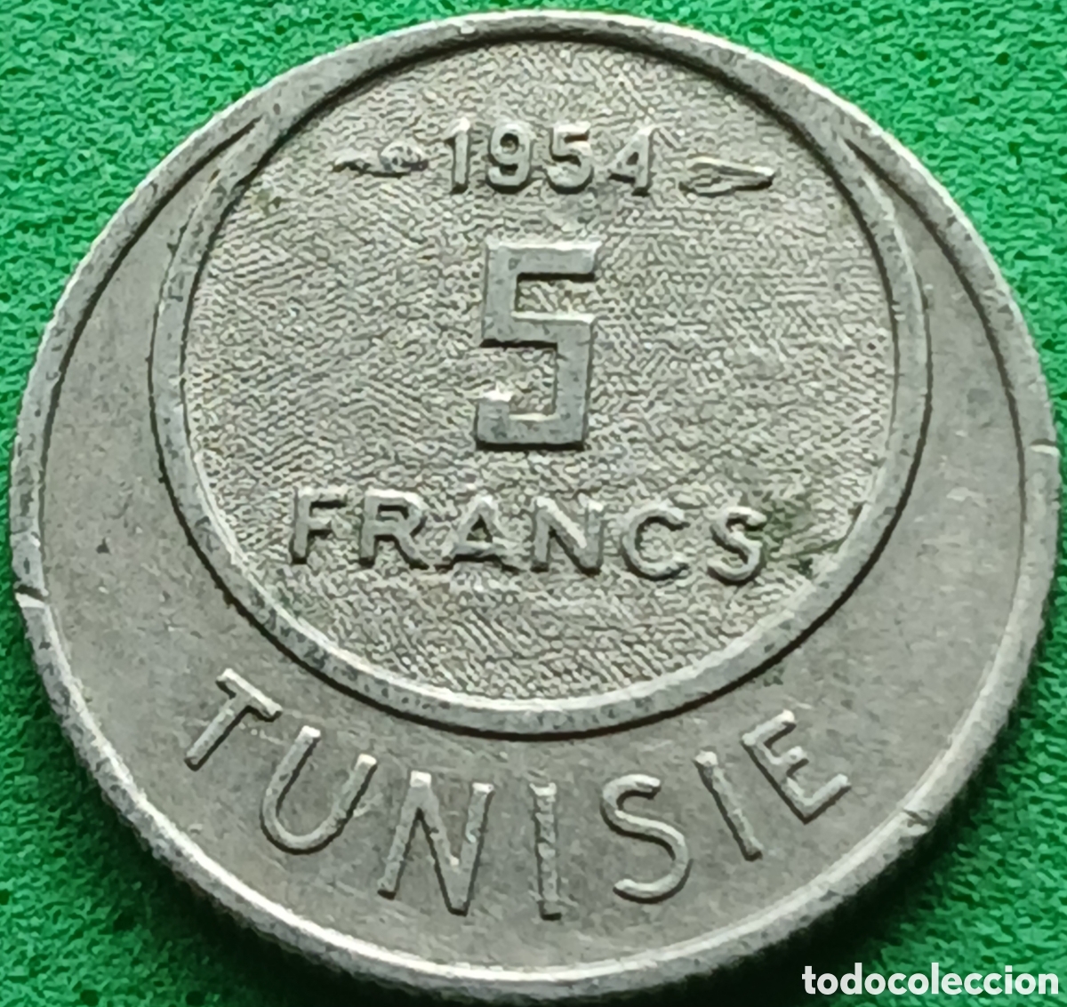 Monedas antiguas de &Aacute;frica: T&uacute;nez 5 francos 1954 km#277