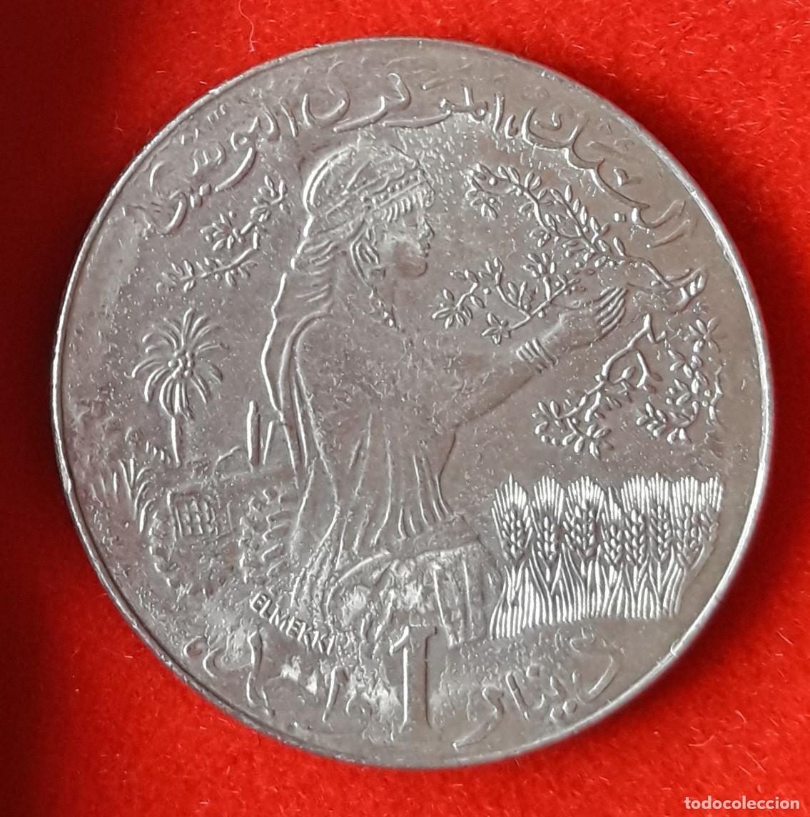 Monedas antiguas de &Aacute;frica: MONEDA DE TUN&Eacute;Z 1990 - 1 DINAR - COBRE-N&Iacute;QUEL FAO