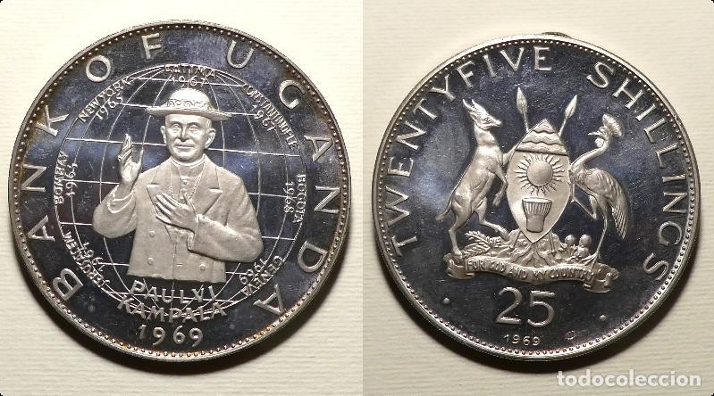 Monedas antiguas de &Aacute;frica: MONEDA DE UGANDA 25 SHILLINGS 1969 50 GRAMOS PLATA