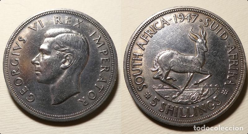 Monedas antiguas de &Aacute;frica: MONEDA DE SUD&Aacute;FRICA 5 SHILLINGS (CHELINES) PLATA 1947 CONMEMORATIVA VISITA REAL